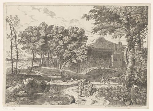 Rivierlandschap met figuren by B. Chiboust