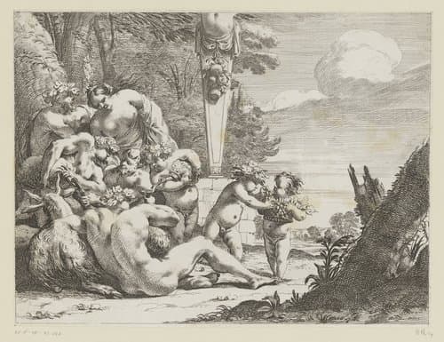 Drinkende bacchanten bij Priapus by Michel Dorigny