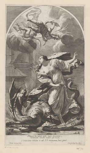 Margareta van Antiochië verslaat de draak by Michel Dorigny