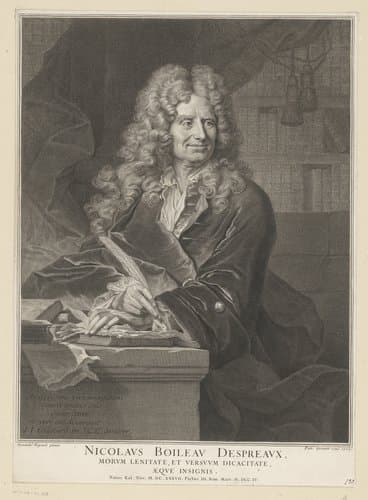 Portret van Nicolas Boileau-Despréaux aan zijn schrijftafel by Pierre Drevet