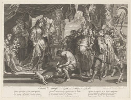 Thomiris dompelt het hoofd van Cyrus in een kom bloed by Gaspard Duchange
