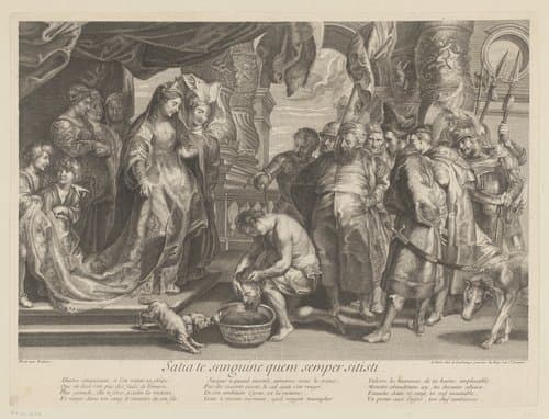 Thomiris dompelt het hoofd van Cyrus in een kom bloed by Gaspard Duchange