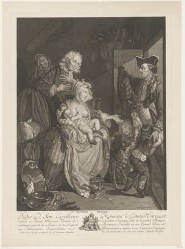 Huiselijk tafereel met thuiskomst van een vader by Claude Augustin Duflos