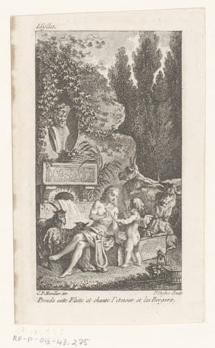 Amor en herder met kudde bij bron by Pierre Duflos