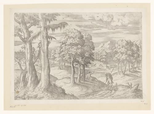 Landschap met herten en jagers by Etienne Dupérac