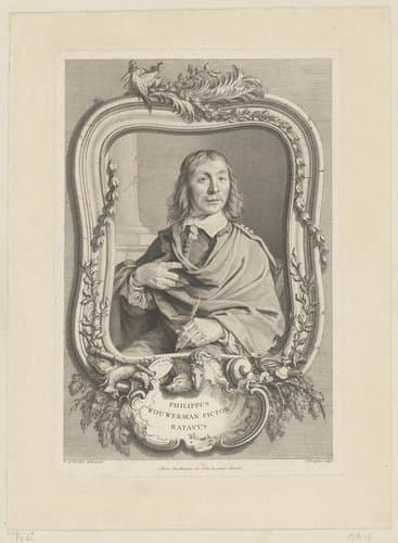Portret van Philips Wouwerman in versierde lijst