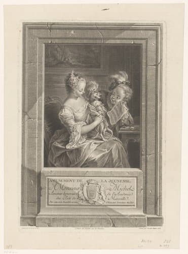 Kinderen met kat en bladmuziek by Nicolas-Gabriel Dupuis