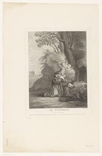 Franciscaan geknield bij een schedel by Pierre Filloeul