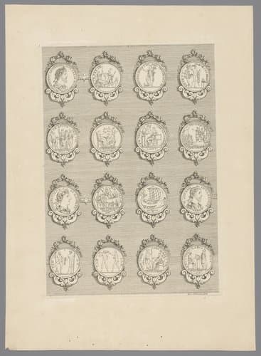 Penningen in versierde lijsten by Simon de la Boissière