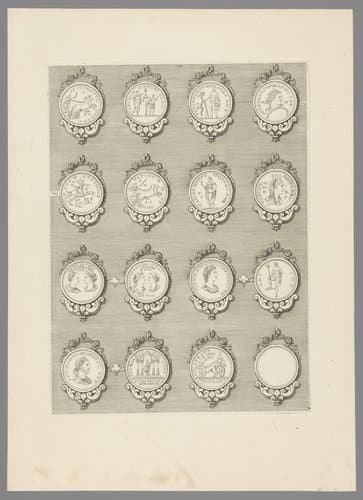 Penningen in versierde lijsten by Simon de la Boissière