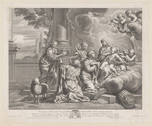 Offerande van vruchten en bloemen aan Maria en Kind by Charles de La Haye