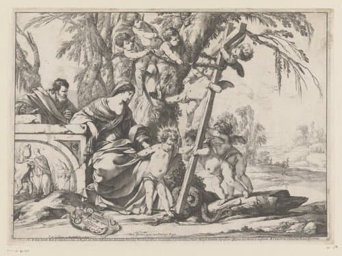 Heilige Familie met slang, putti en kruis by Laurent de La Hire