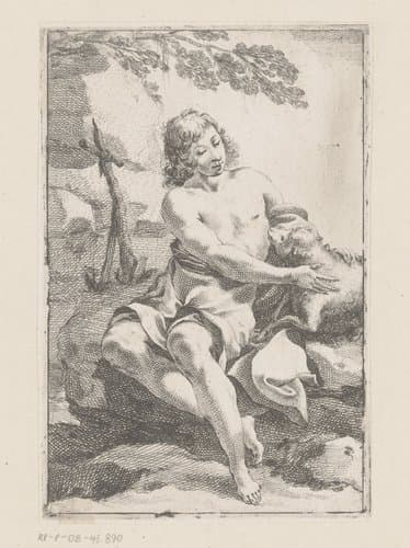 Johannes de Doper met een schaap en het kruis by Laurent de La Hire