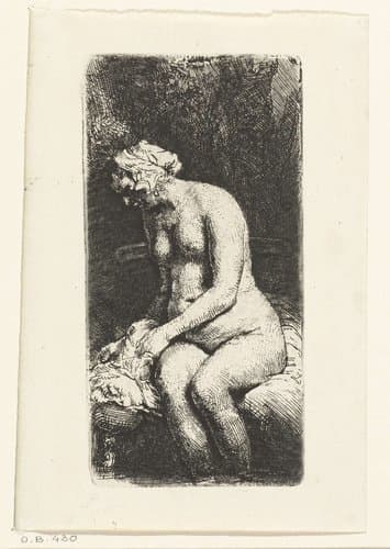 Zittende naakte vrouw by Rembrandt van Rijn
