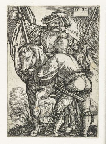 Vaandeldrager te paard met voetknecht by Barthel Beham