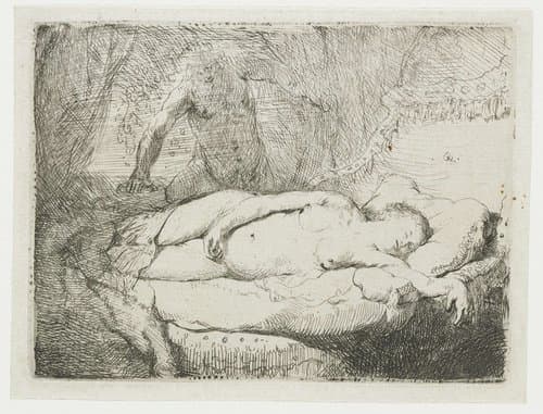 Jupiter en Antiope by Rembrandt van Rijn