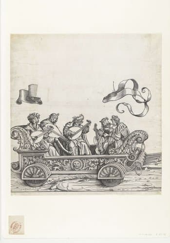 Triomfwagen met luitspelers en viola da gambaspelers