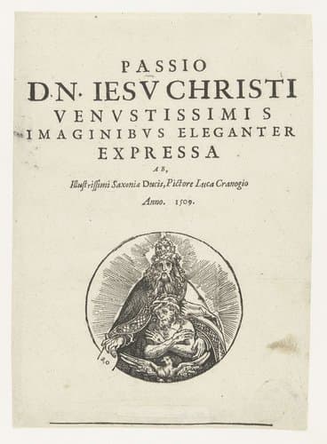 Titelpagina met tekst en Drieëenheid by Lucas Cranach (I)
