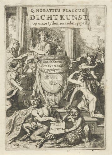 Wapen van de familie Geelvinck omgeven door allegorische figuren by Gerard de Lairesse