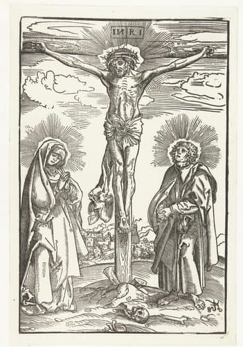 Christus aan het kruis tussen Maria en Johannes de Evangelist by anonymous