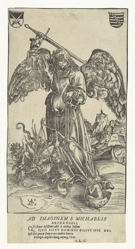 Aartsengel Michaël doodt Satan en weegt een ziel by Lucas Cranach (I)