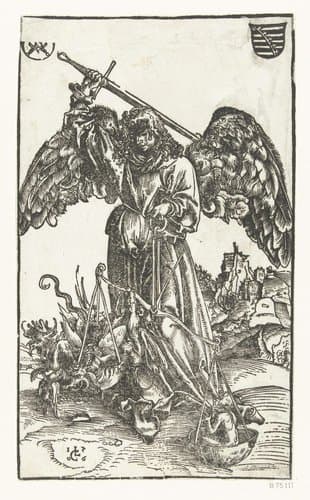 Aartsengel Michaël doodt Satan en weegt een ziel by Lucas Cranach (I)