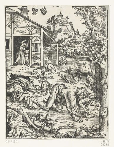 Weerwolf met kind en verscheurde lichamen by Lucas Cranach (I)