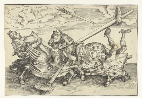 Duits toernooi met twee edelmannen als ridders te paard by Lucas Cranach (I)