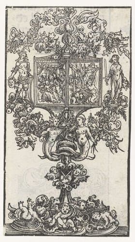 Monstrans met Maria met kind en Hieronymus als boeteling met links David met het hoofd van Goliath en rechts Judith met het hoofd van Holofernes by Lucas Cranach (I)