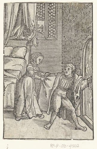Jozef vlucht weg van de vrouw van Potifar by Lucas Cranach (I)