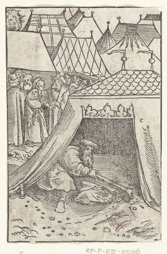 Achan begraaft mantel en geld in grond onder zijn tent by Lucas Cranach (I)