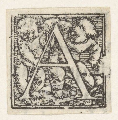 Letter A en twee kinderen by Hans Holbein (II)