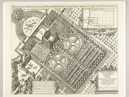 Gezicht op Honselaarsdijk in vogelvlucht by Balthasar Florisz. van Berckenrode