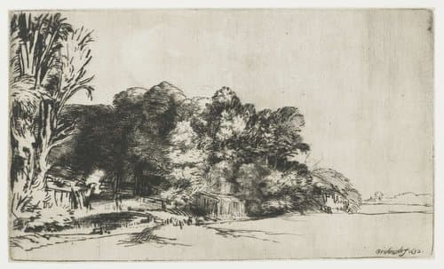 Huis verscholen tussen bomen by Rembrandt van Rijn