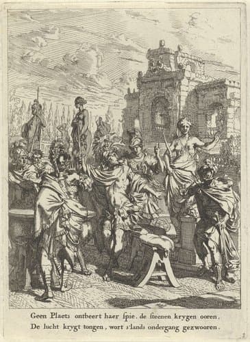 Beraadslaging tussen Aeneas en zijn volgelingen onderbroken by Gerard de Lairesse