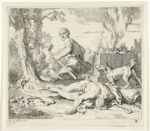 Kaïn vlucht na de moord op Abel by Gerard de Lairesse