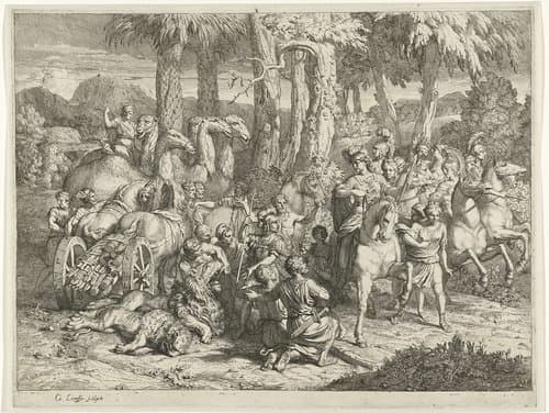 Semiramis wordt twee dode leeuwen getoond by Gerard de Lairesse