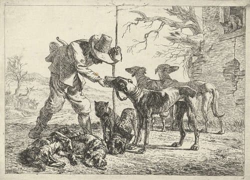 Jager met zeven honden by Pieter Bodding van Laer