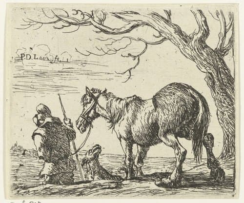 Boer met paard by Pieter Bodding van Laer