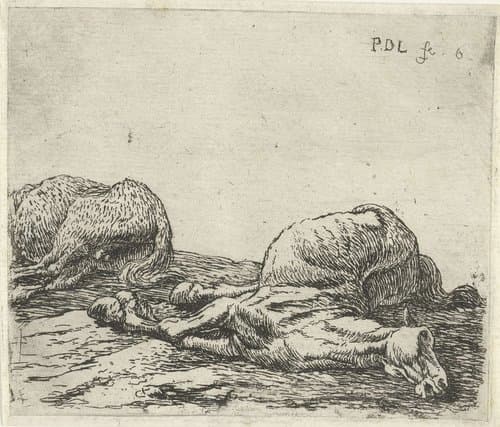 Twee dode paarden by Pieter Bodding van Laer