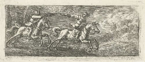 Twee vechtende ruiters by Pieter Bodding van Laer