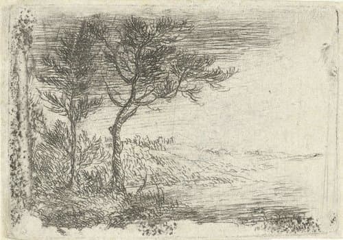 Landschap twee bomen by Pieter Bodding van Laer