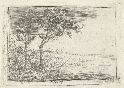 Landschap twee bomen by Pieter Bodding van Laer