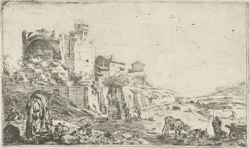 Ruïnes van de tempel van Venus en Roma by Pieter Bodding van Laer