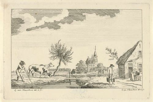 Dorpsgezicht met koeien by Isaac Lodewijk la Fargue van Nieuwland