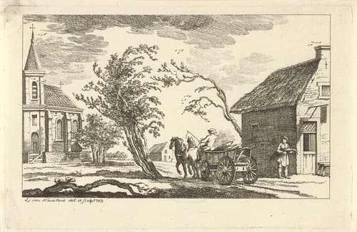 Dorpsgezicht met kerk by Isaac Lodewijk la Fargue van Nieuwland