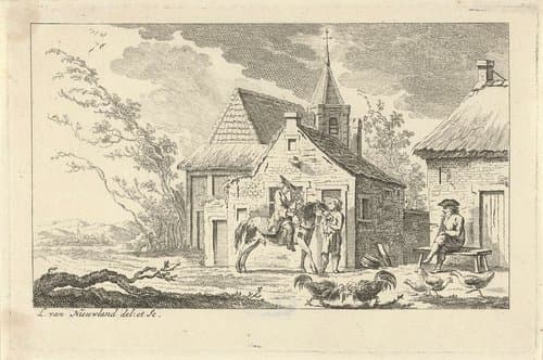 Erf met ruiter by Isaac Lodewijk la Fargue van Nieuwland