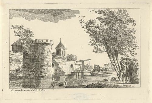 Landschap met vesting by Isaac Lodewijk la Fargue van Nieuwland