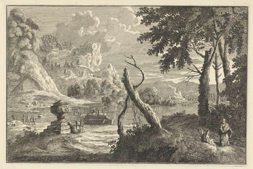 Arcadisch rivierlandschap met gebroken boom by Adolf van der Laan
