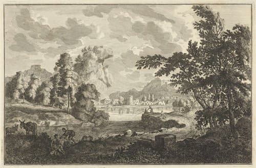 Arcadisch rivierlandschap met vissers by Adolf van der Laan